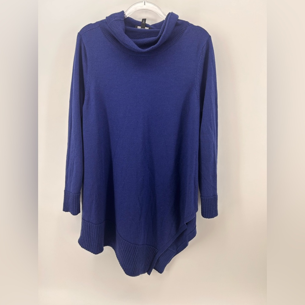 Eileen fisher royal blue asymmetric knit 100% merino wool mock neck Sz XL